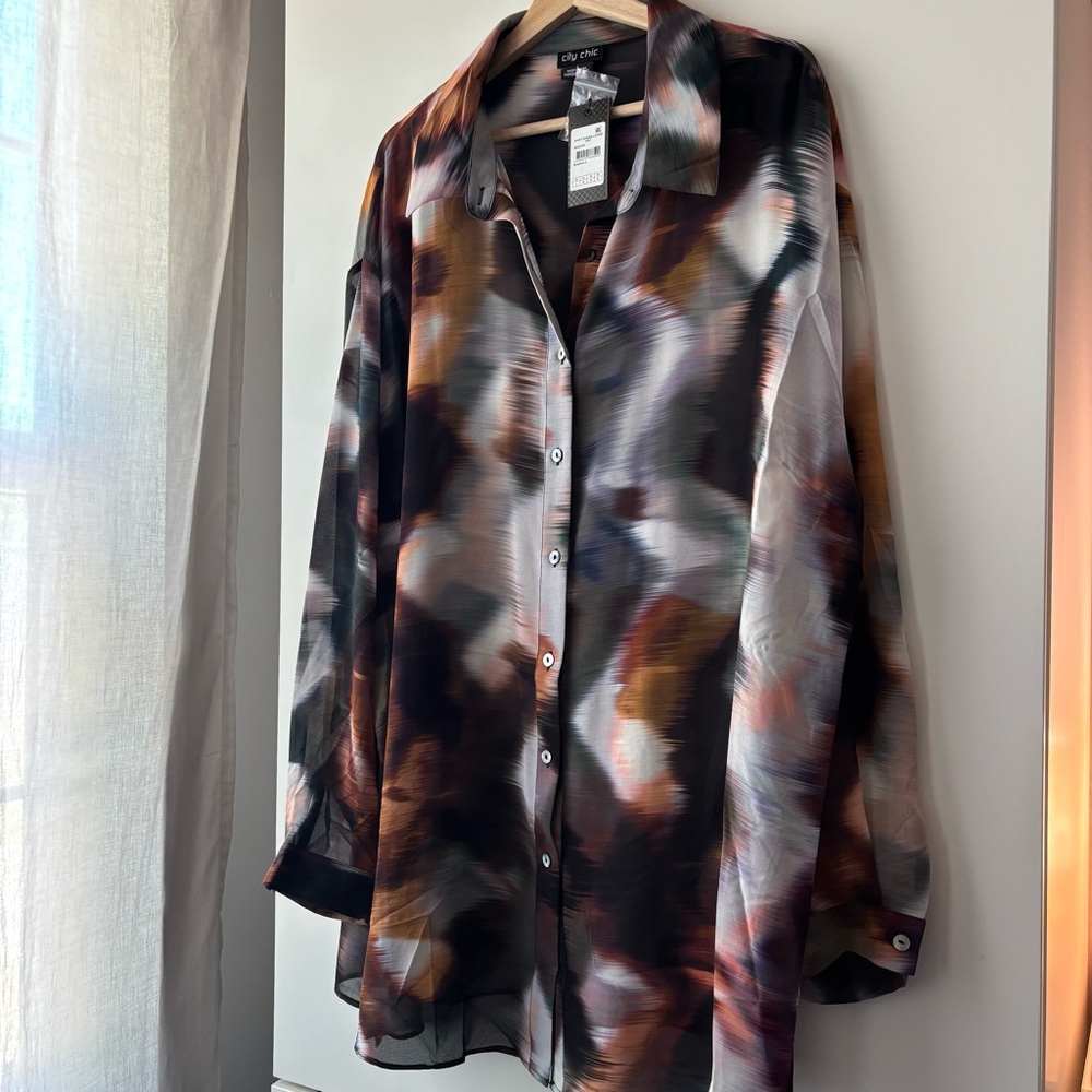 NWT City Chic Sheer Abstract Blouse